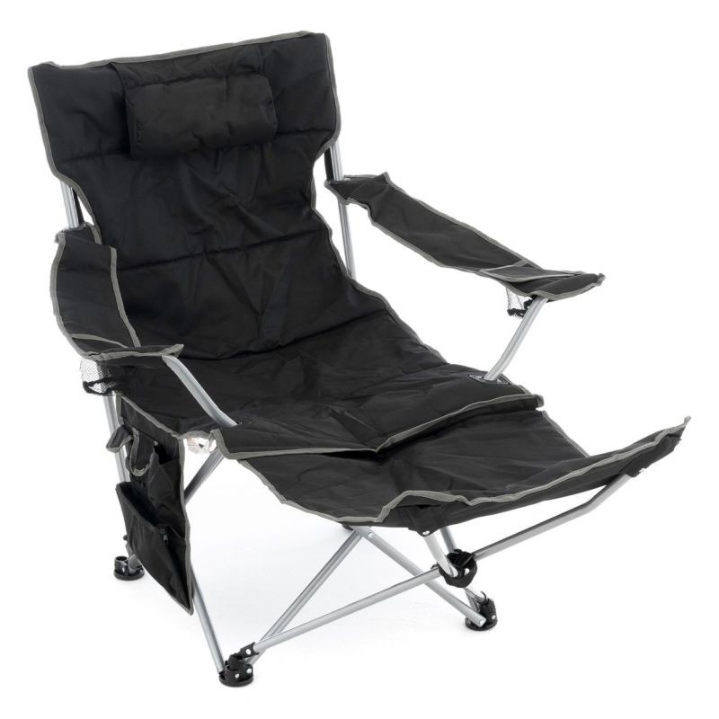 Kempingová stolička s odnímateľnou podnožkou, čierna