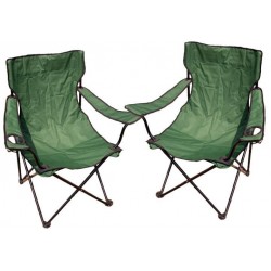 Kempingová sada - 2 x skladacia stolička s držiakom - zelená