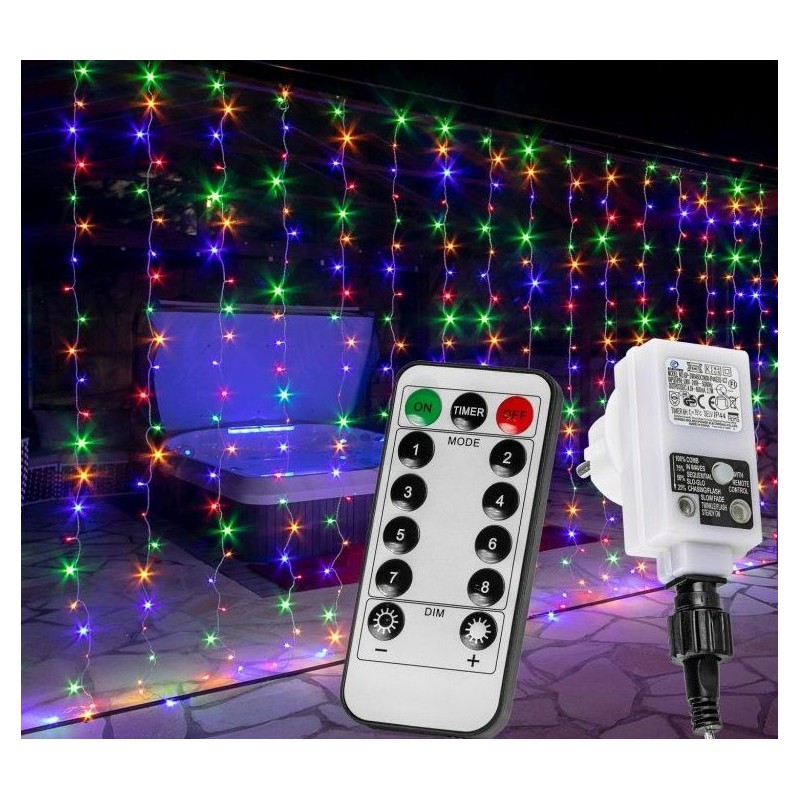 Vianočný záves - 6 x 3 m, 600 LED, farebný