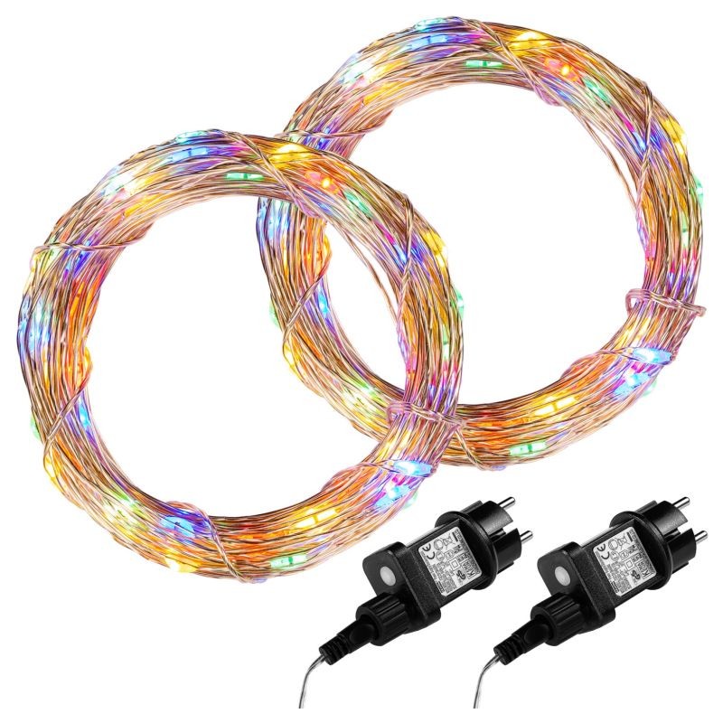 Sada 2 kusov svetelných drôtov 100 LED - farebná