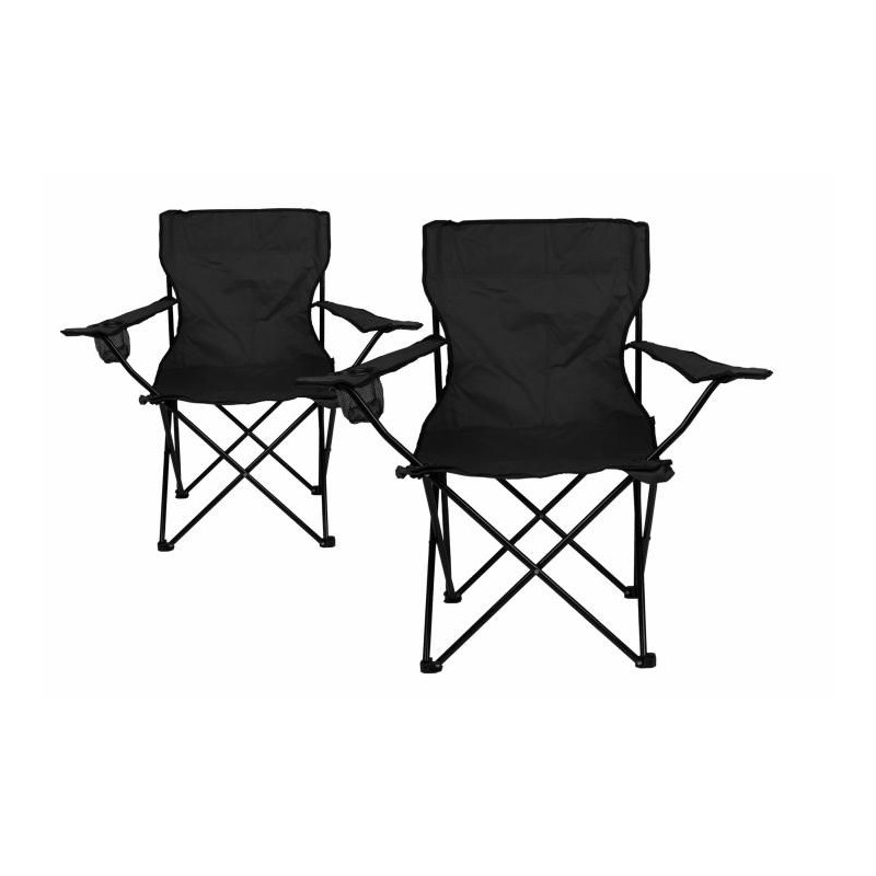 Kempingová sada – 2 x skladacia stolička s držiakom – čierna