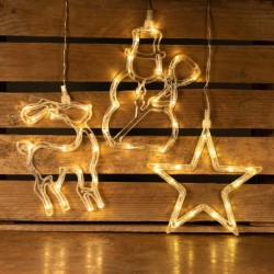 Vianočná dekorácia na okno - hviezda, snehuliak, sob - LED CLEAR