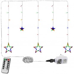 Vianočný záves - 5 hviezd, 61 LED, farebná, ovládač