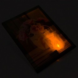 Nástenná maľba ruža a lampášik, 1 LED, 30 x 40 cm
