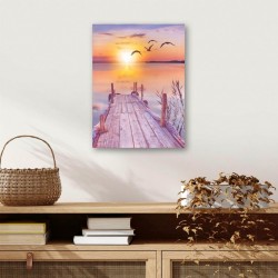Nástenná maľba západ slnka pri jazere, 1 LED, 30 x 40 cm