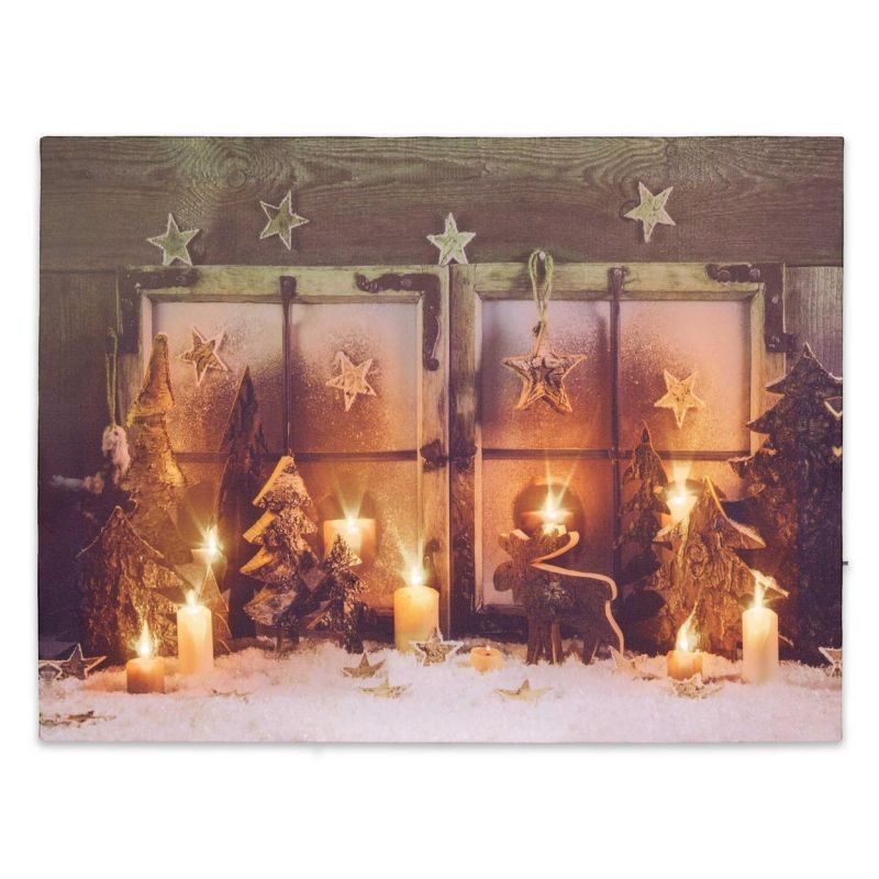 Nástenná maľba- Vianočné okná, 9 LED, 30 x 40 cm