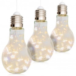 Vianočná dekorácia žiarovka, 3 ks, 10 LED, teple biela