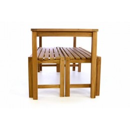 Záhradný set lavíc a stola DIVERO - ošetrené teakové drevo - 150 cm