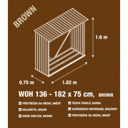 Prístrešok na drevo G21 WOH 136 - 182 x 75 cm, hnedý