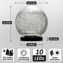 Nexos solárne svetlo so sklenenou guľou, 10 LED, teplá biela