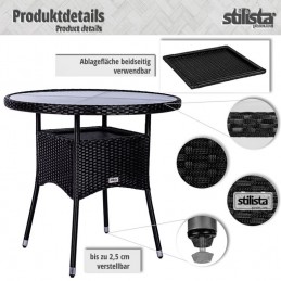 STILISTA odkladací stolík,80 x 80 x 75 cm,polyratan, čierny