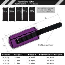 MOVIT Neoprénové reflexné záťažové manžety, 2x3 kg, fialové