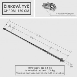 Gorilla Sports Činková tyč, 150 cm, chróm, 31 mm
