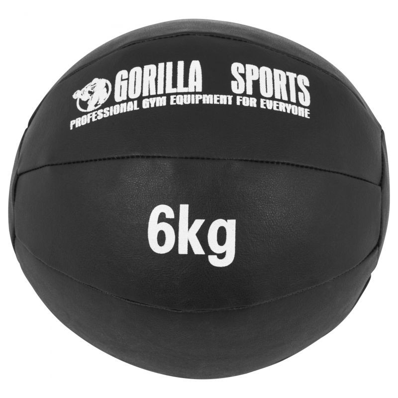 Gorilla Sports Kožený medicinbal, 6 kg, čierny